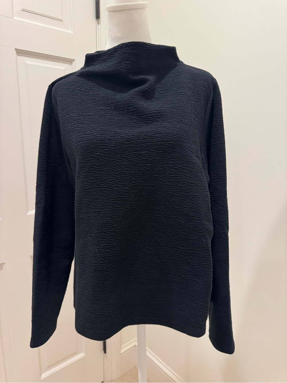Eileen Fisher Black Textured Mock Cowl Neck Sweater